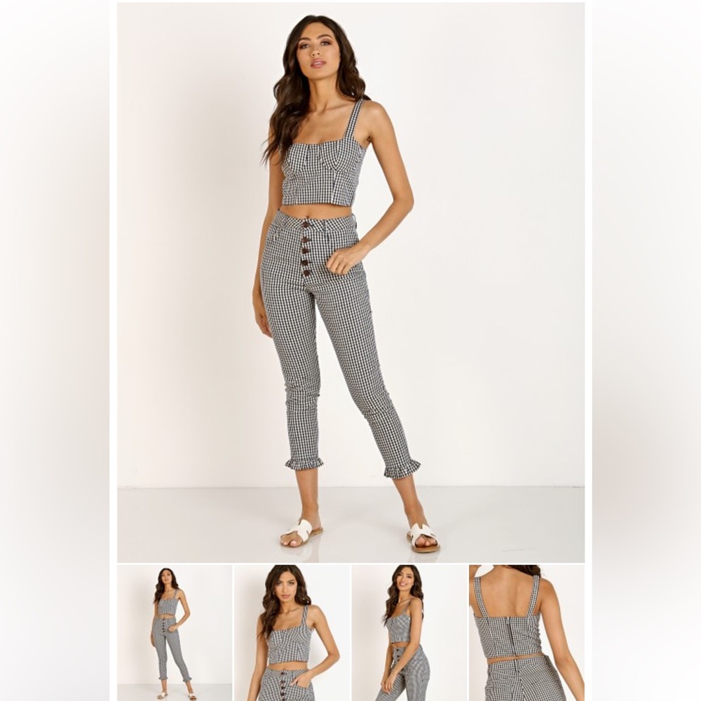 Capulet Gingham Two Piece Set Lucile Bustier Crop Top & Etoile Ruffle Pants M